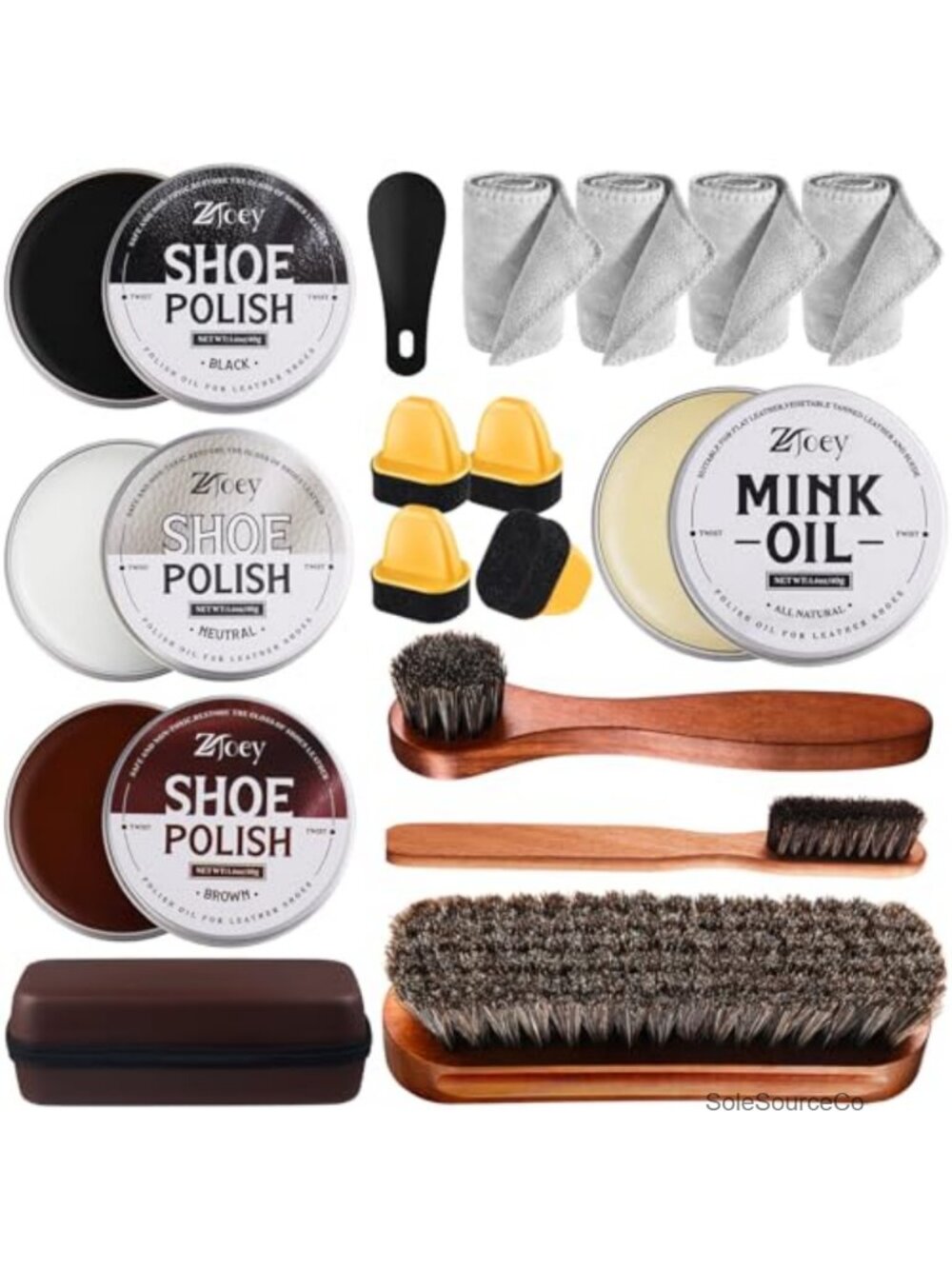 17 Pc Leather Shoe Polish Set Horsehair Brushes Shine Care Travel Kit